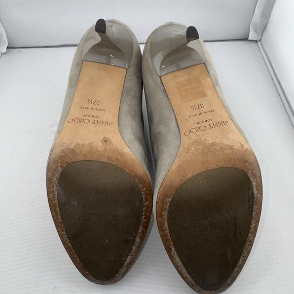 Jimmy Choo Taupe Suede Ankle Booties 37.5 (7.5US) High Heel Stiletto Zip Italy - Picture 14 of 15